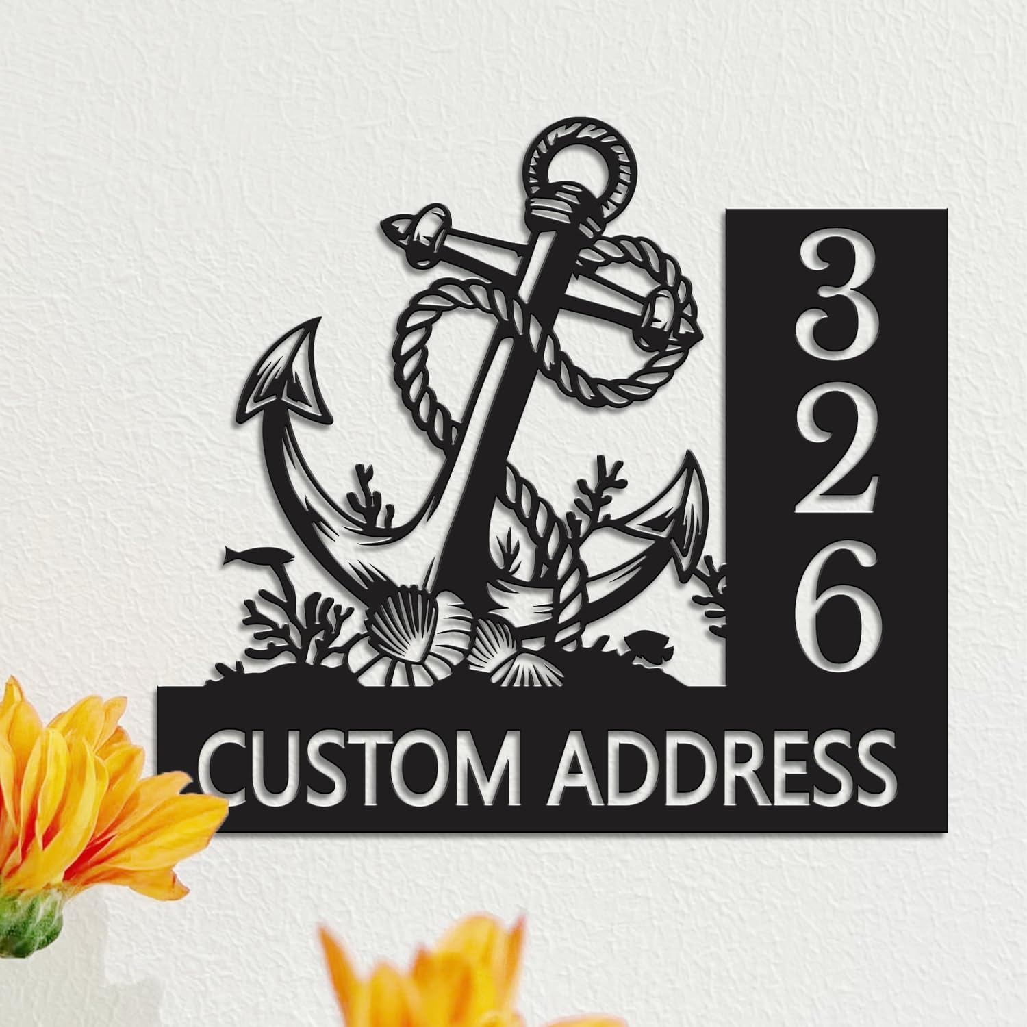 Personalized Anchor House Number Sign, Custom Nautical Address Plaque, Coastal Front Porch Decor, Beach Themed Art, Sailor Inspired Design (Style-3)