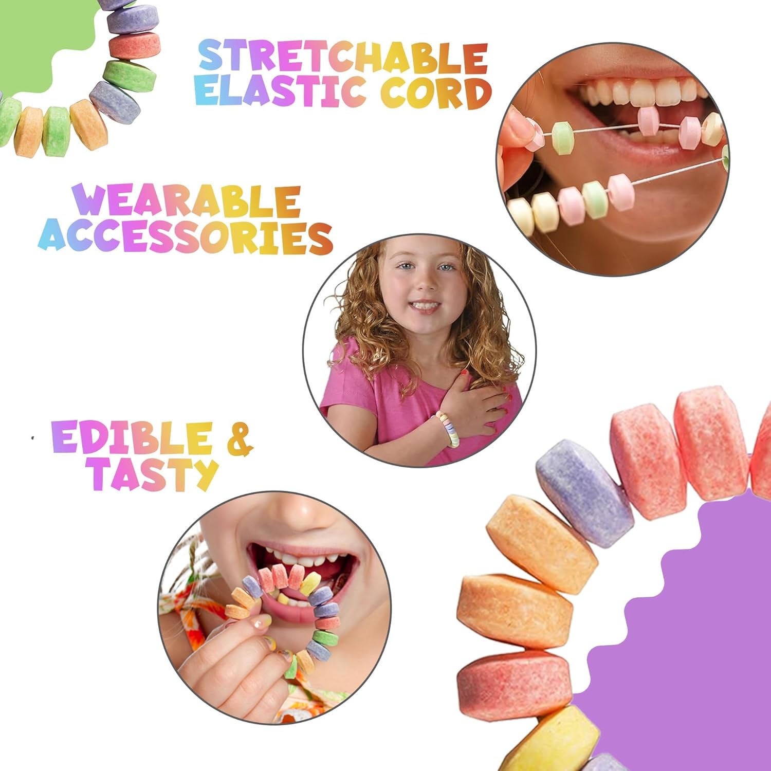 Candy Bracelets - Bulk Case 864 Pcs, Individually Wrapped - 2.5 Inch Candy Jewelry Bracelets, Stretchable, Edible, Colorful Fruit Flavor Rainbow Candies for Novelty Party Favor Supplies & Goodie Bags