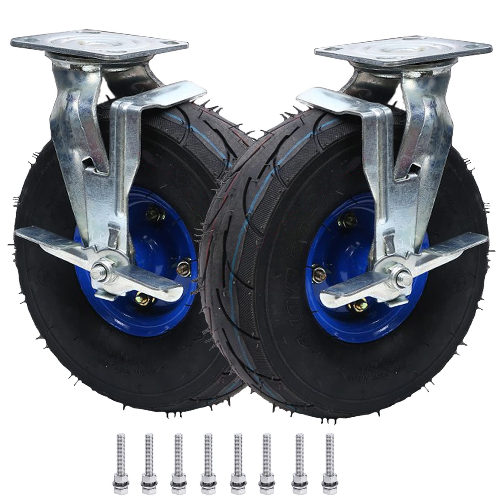 Roues en caoutchouc avec moyeu en acier et boulons inox, le kit de roulettes 8 et 10 pouces