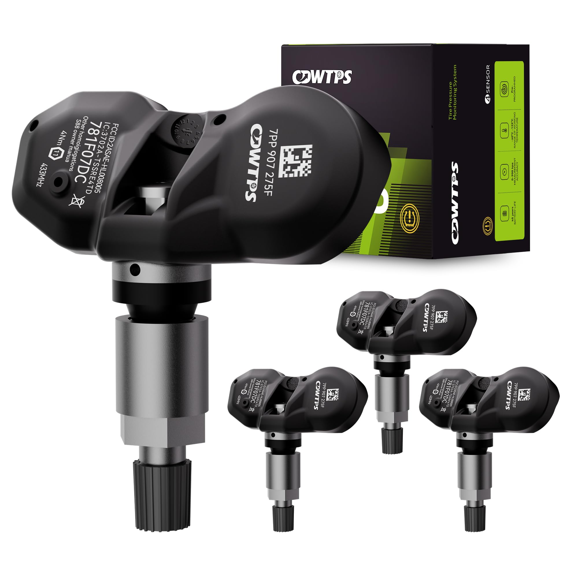 CDWTPS TPMS Sensor,433MHZ Tire Pressure Monitor System for Audi| Volkwagen| Porsche 4-Pack Replaces# 7PP907275F 4F0907275D 99760602120