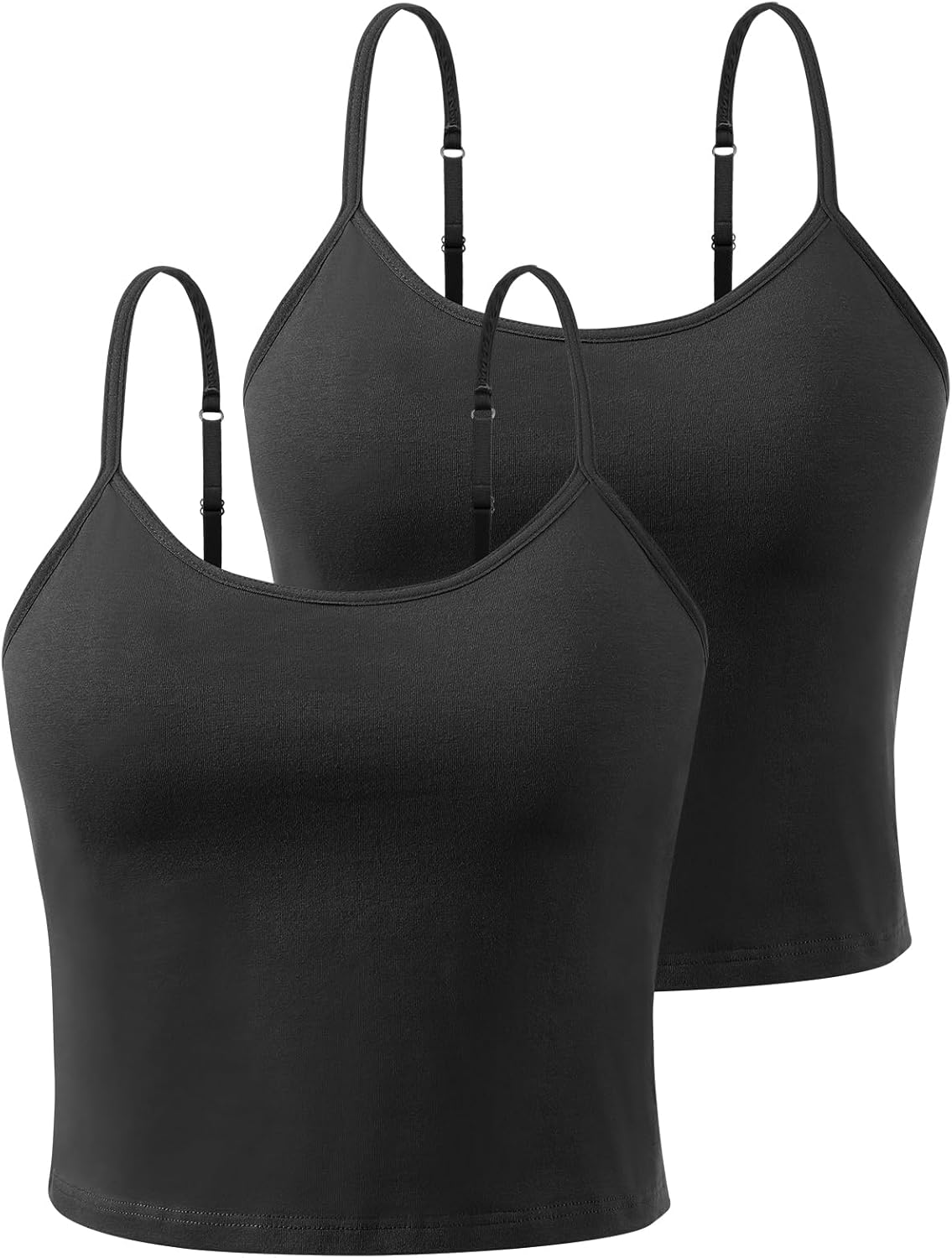 Air Curvey 3-Pack Womens Short Camisole Built in Bra Cotton Crop Tops