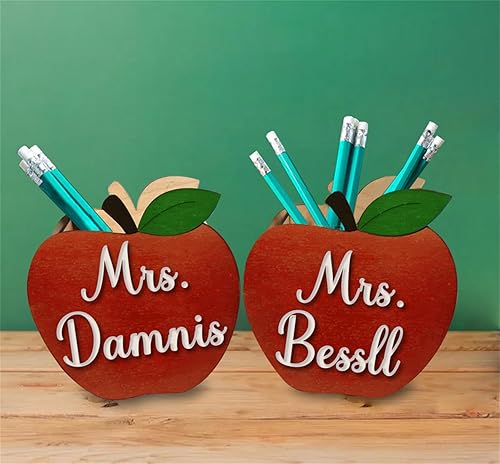 Miniatura 2 de Soporte de bolígrafo personalizado para escritorio, lindo soporte de madera para lápices para profesores, organizador de escritorio de regreso a