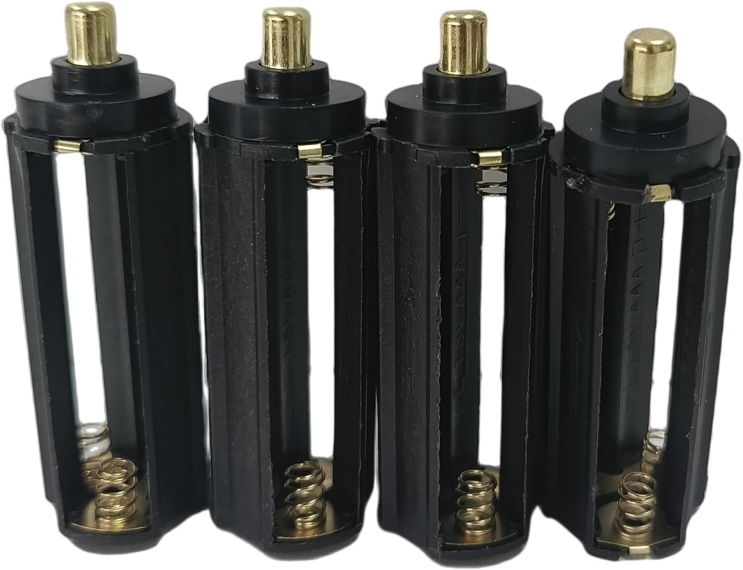 BeeSpring Battery Holder Cylindrical Storage Case Adapter 3 x AAA Batteries Adapter Tube for Handheld Flashlight Torch, Black-4Pcs