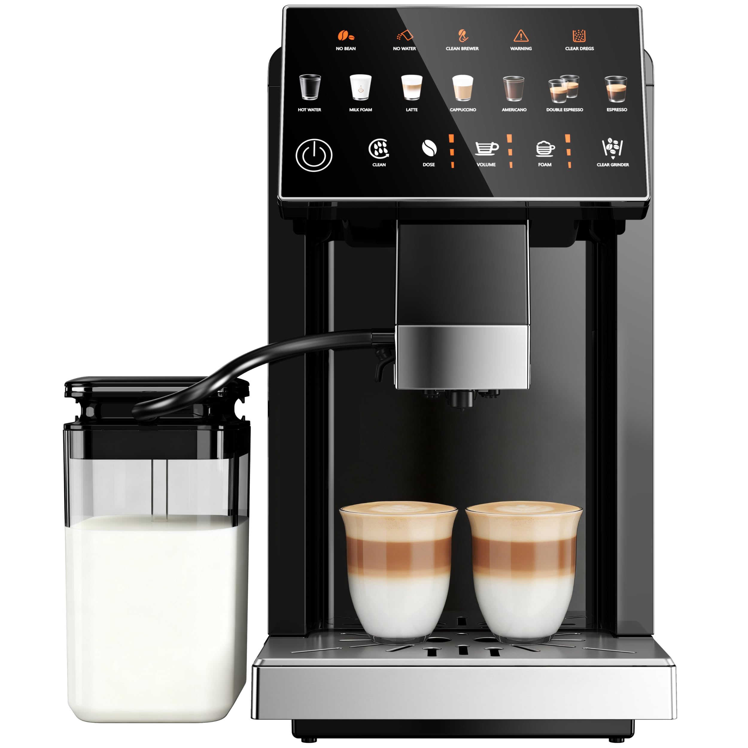 Automatic Espresso Machine, 20 Bar Coffee Maker with Grinder Built in Milk Frother, 15-Grind Settings Fully Automatic Espresso Machine with Touch Screen, Auto Self-Cleaning for Cappuccino &amp; Latte