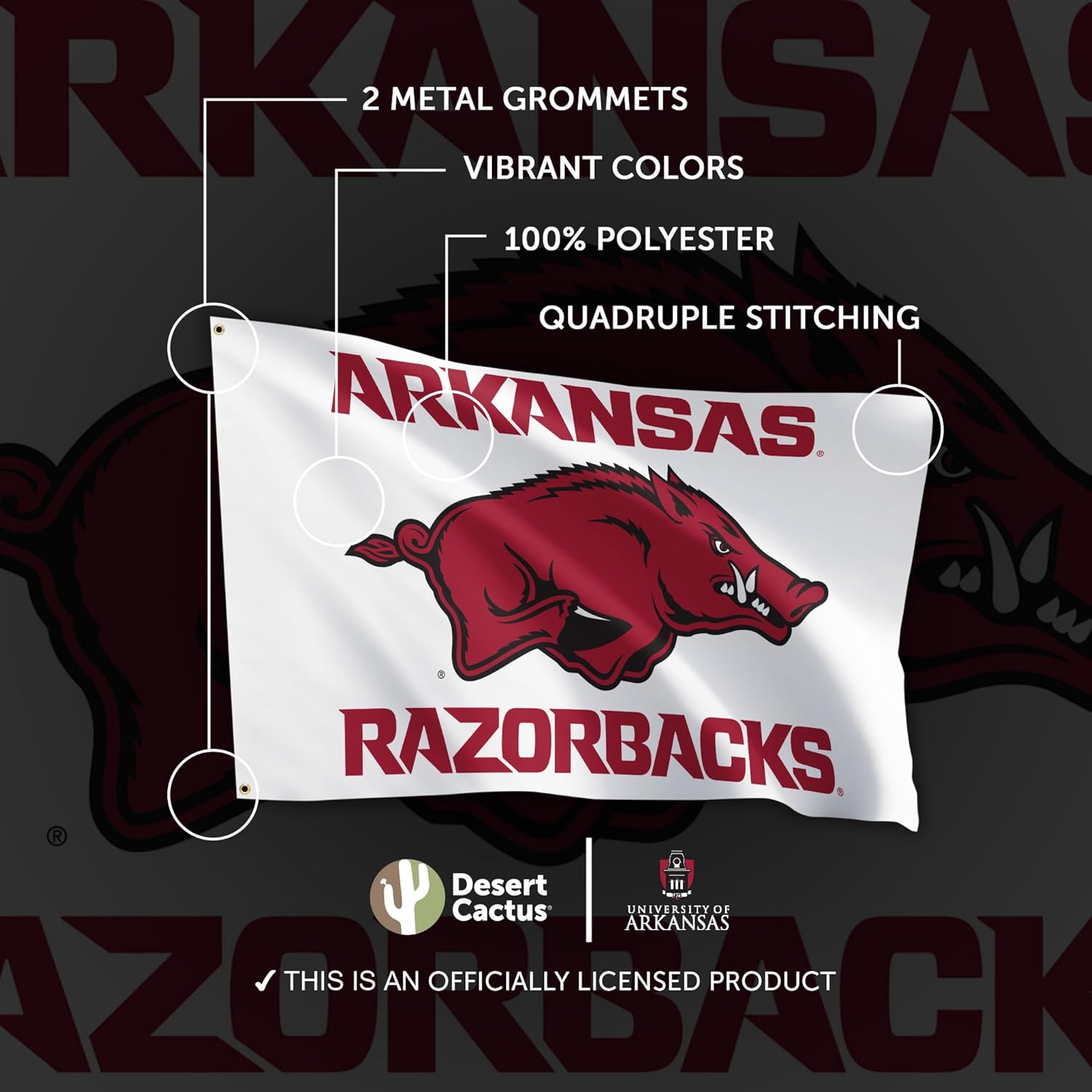 Desert Cactus University of Arkansas UA Flag - 3 x 5 Feet Razorbacks Banner, Indoor/Outdoor Durable Fabric, 100% Polyester Design (Style S) - Image 4