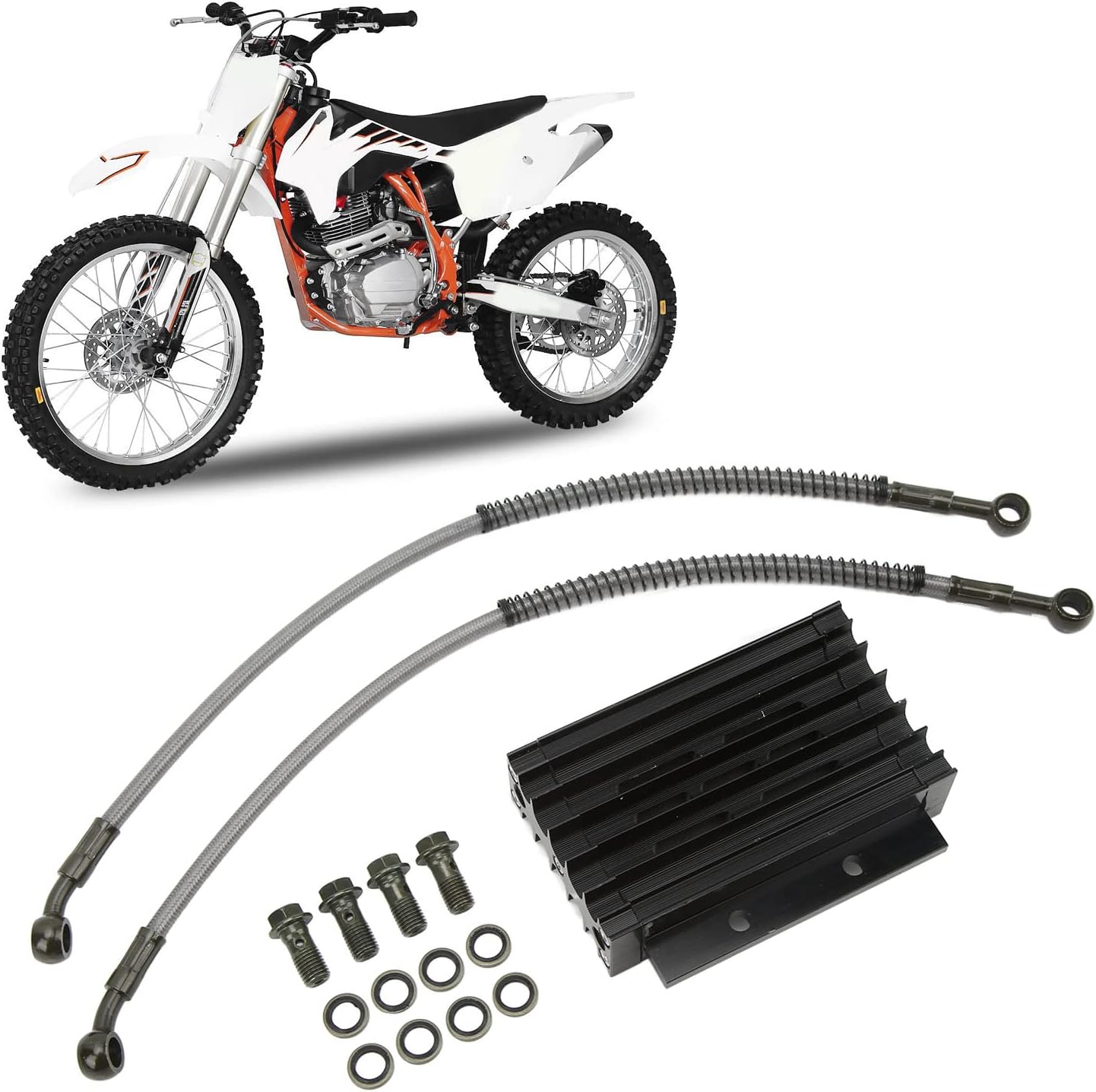Oil Cooler Radiator Engine Cooling Hose Bolt Kit, High Performance Cooling Radiator for 110CC 150CC Pit Dirt Bike ATV, Aluminum Alloy Oil Cooler Kit with Mounting Accessories,