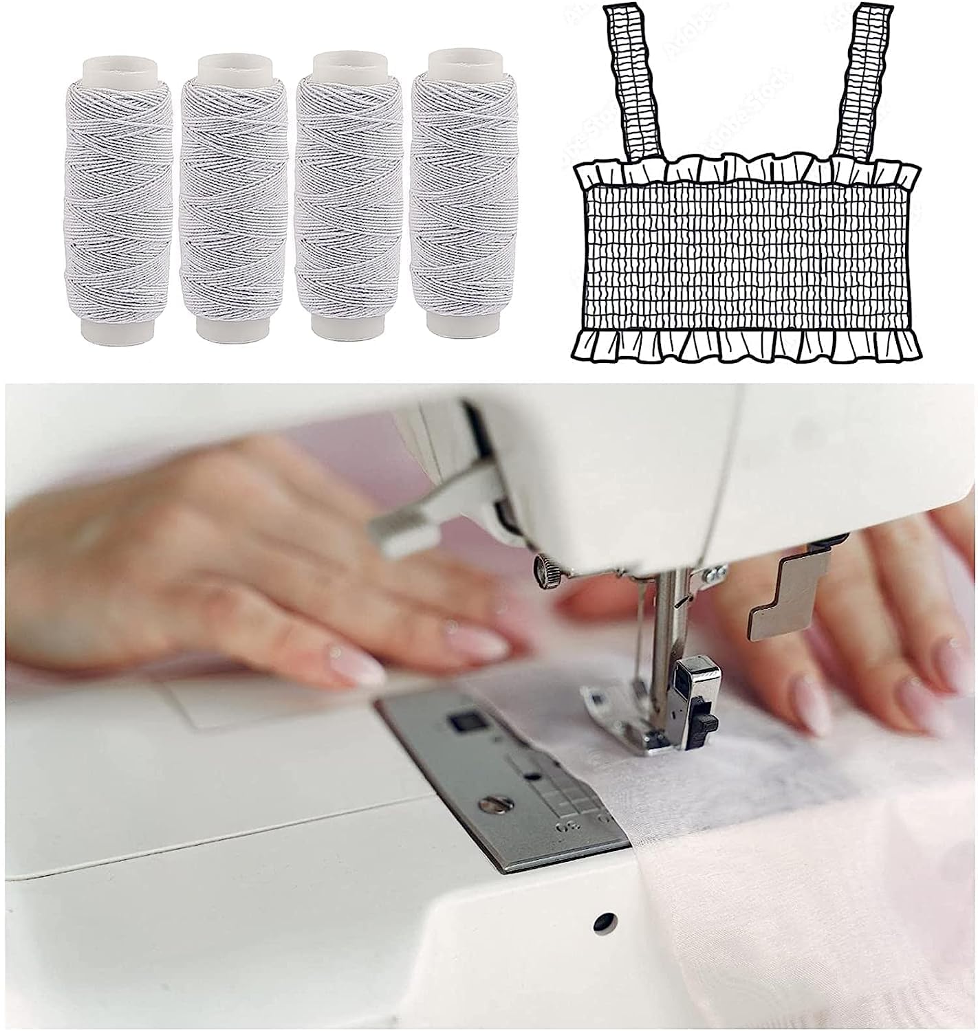 Fil Elastique Couture Lot De 4 Bobines De Fil élastique à Froncer, Blanc/ Noir, 2 Bobines De Fil élastique à Coudre, Pour Machine à Coudre, Tricot, Fabrication De Bijoux Fil Couture