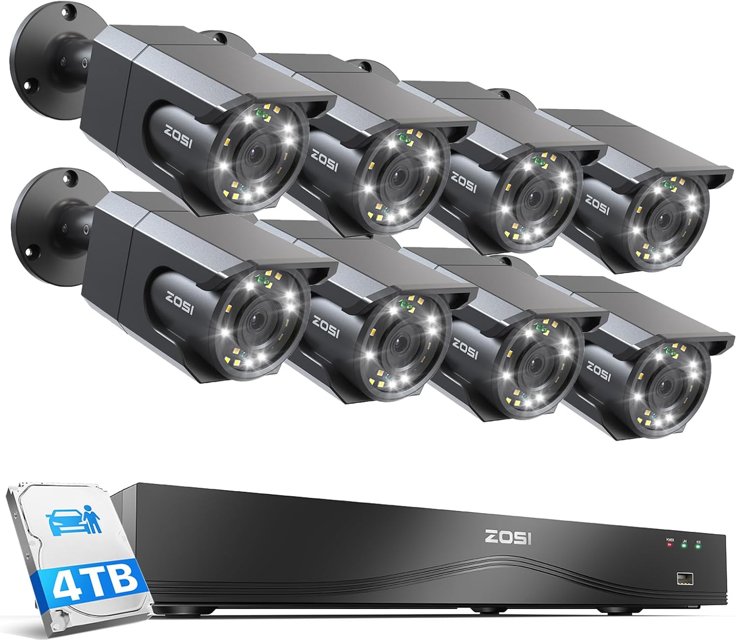 ZOSI 4K 16CH PoE Security Camera System with 8x8MP NVR