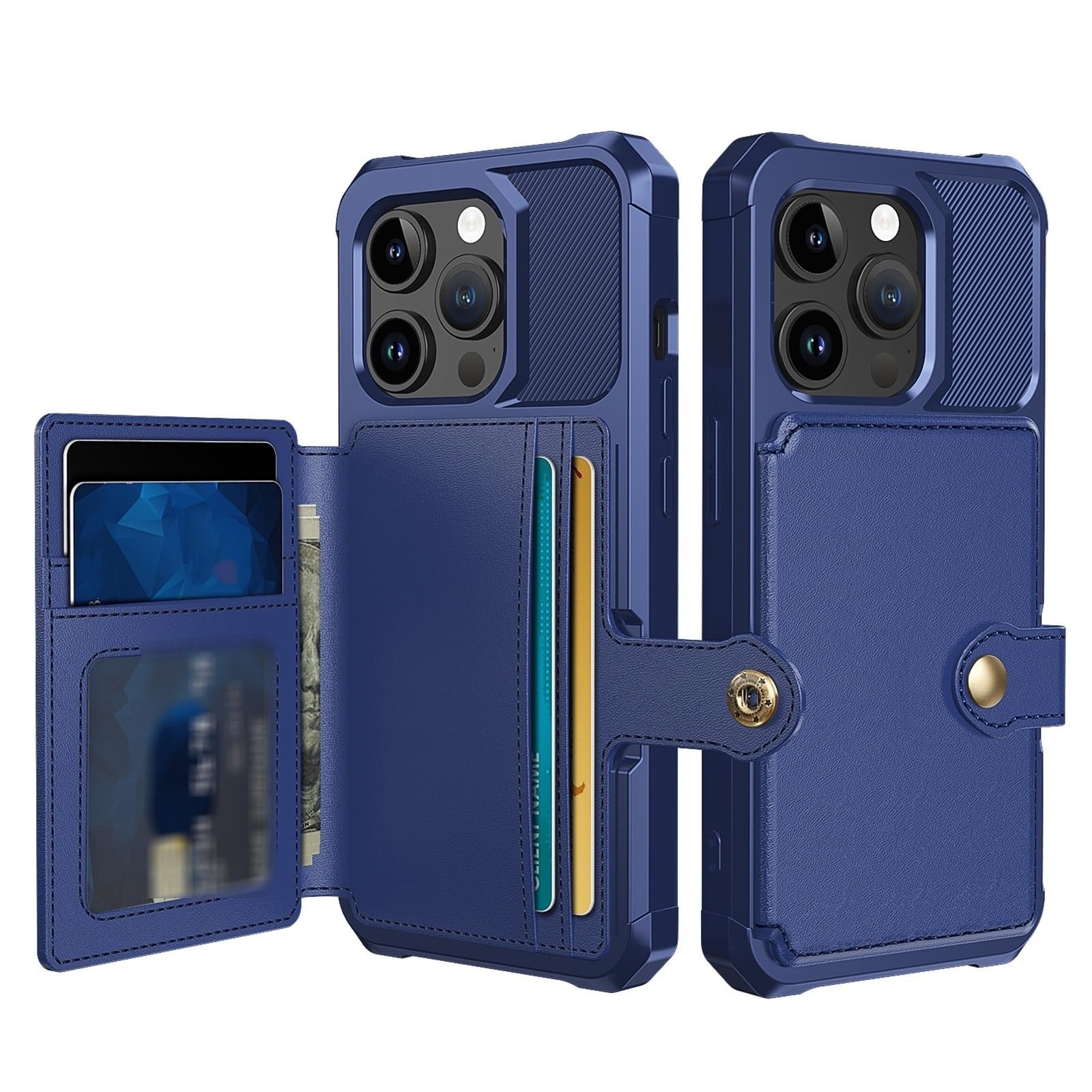 Boîtier iPhone 16 Plus bleu antichoc housse portefeuille cuir avec porte-cartes