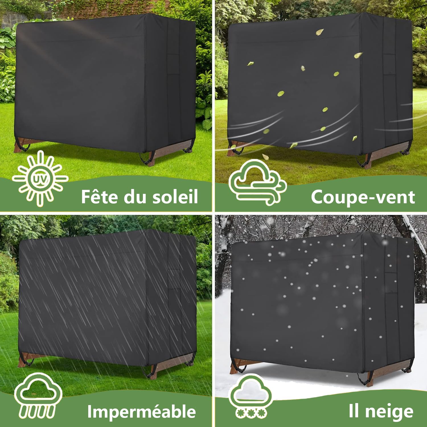 Housse de Balancelle de Jardin 3 Places, 600D Oxford Balancelle Jardin Bache Imperméable Anti-UV Coupe-Vent pour Balancelle de Jardin, Hamac de Jardin, Chaise de Jardin (220x135x170cm)