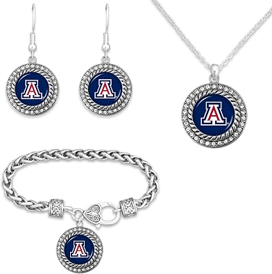 Game Day Outfitters NCAA 3-Piece Jewelry Set - Necklace, Bracelet, Earrings with NCAA Emblem Pendant & Bling Rhinestones for Women, Girlfriend, BFF