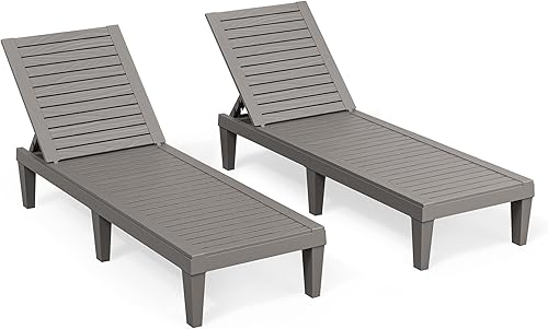 Sillón de descanso, juego de 2 sillas de piscina, tumbonas para exteriores, tumbonas impermeables, sillas de descanso ajustables de 5 posiciones