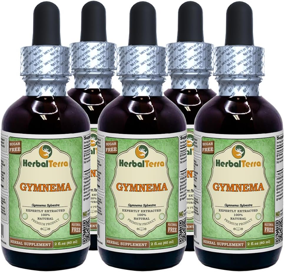 Gymnema (Gymnema Sylvestre) Glycerite, Organic Dried Leaves Alcohol-Free Liquid Extract (Brand Name: HerbalTerra, Proudly Made in USA) 4x4 fl.oz (4x120 ml)