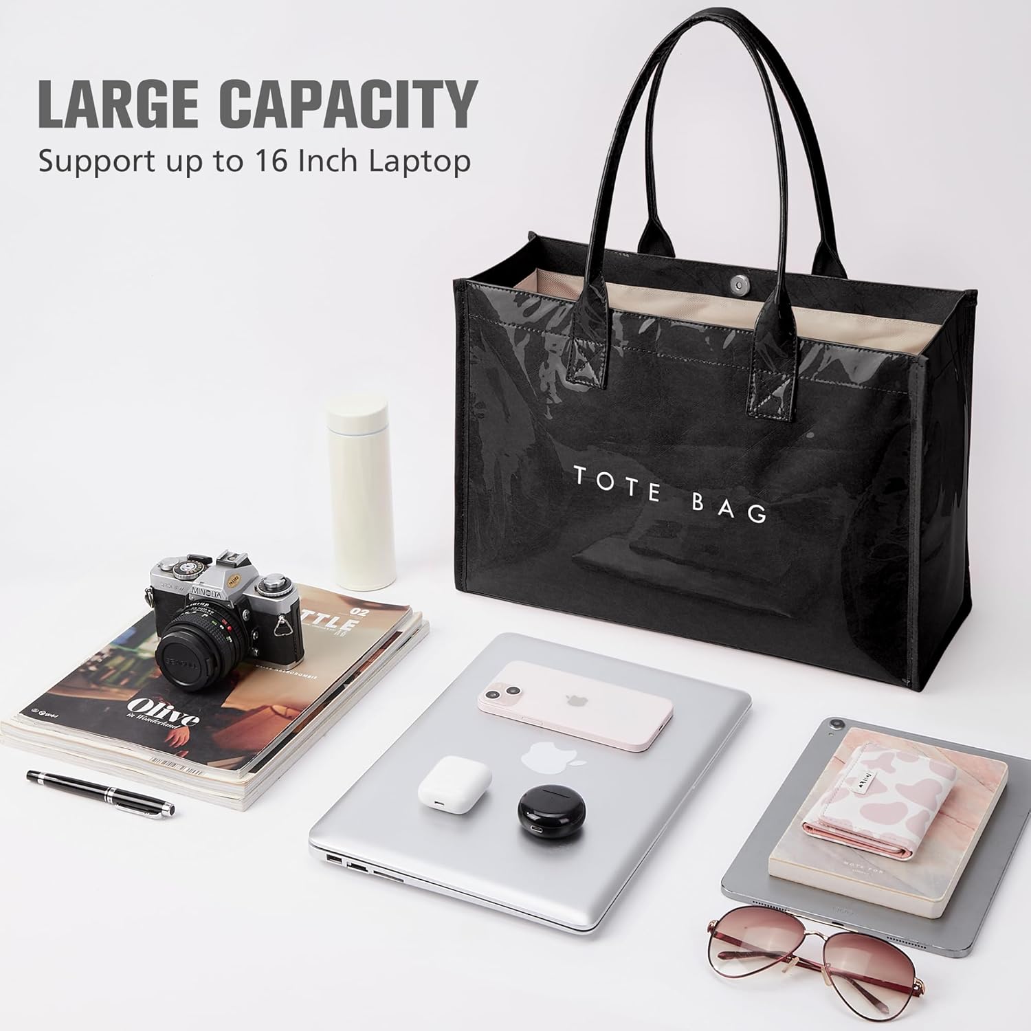 KALIDI PVC Tote Bag Women’s Kraft Paper Work Handbags Purses with Top Handle - Image 5