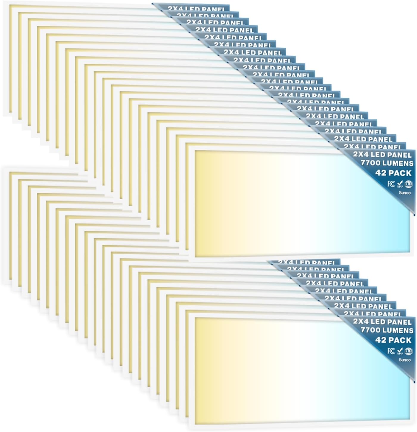 Sunco 42 Pack 2x4 LED Flat Panel Light Drop Ceiling Office Fixture, 7700 LM, Selectable Features, 40W/50W/60W, 4000K/5000K/6000K, Dimmable (0-10V), Dustproof ETL.