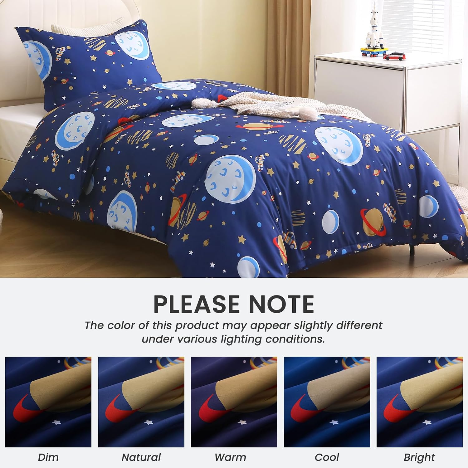 JOLLYVOGUE Kids Duvet Cover Set Twin/Twin XL, Dark Blue Planet, 2-Piece