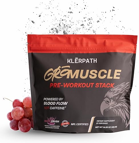 GRO Muscle Suplemento pre-entrenamiento - Vegano, sin OMG, sin alérgenos y gluten - Grape Crush, 25 porciones