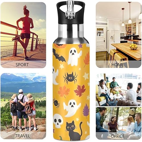 Miniatura 5 de Stainless Steel Vacuum Insulated Water Bottle 32 Oz, Leakproof Water Bottles for Gym Outdoor Travel School, Cute Halloween Orange