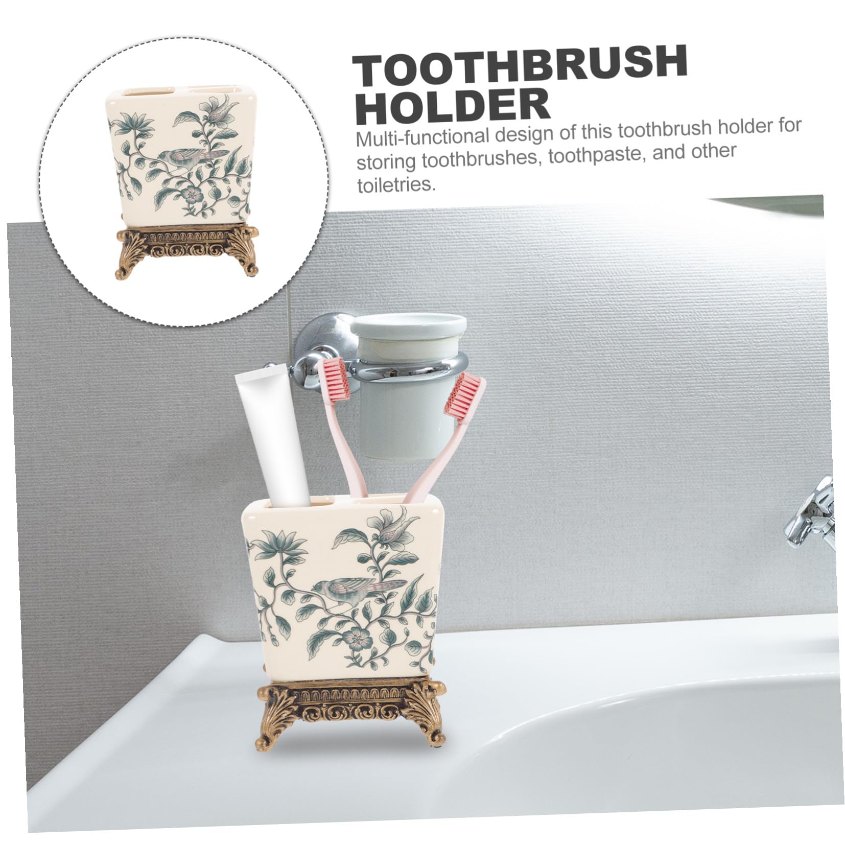 OUNONA Portaspazzolino ceramica stile europeo compatto multifunzionale per bagno e cucina, per coppia e famiglie