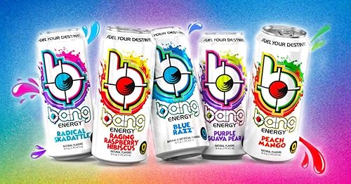 Miniatura 8 de Bang Energy Paquetes variados de 3 sabores, 12 latas (cereza negra, vainilla, melocotón, mango, piña, coloda)