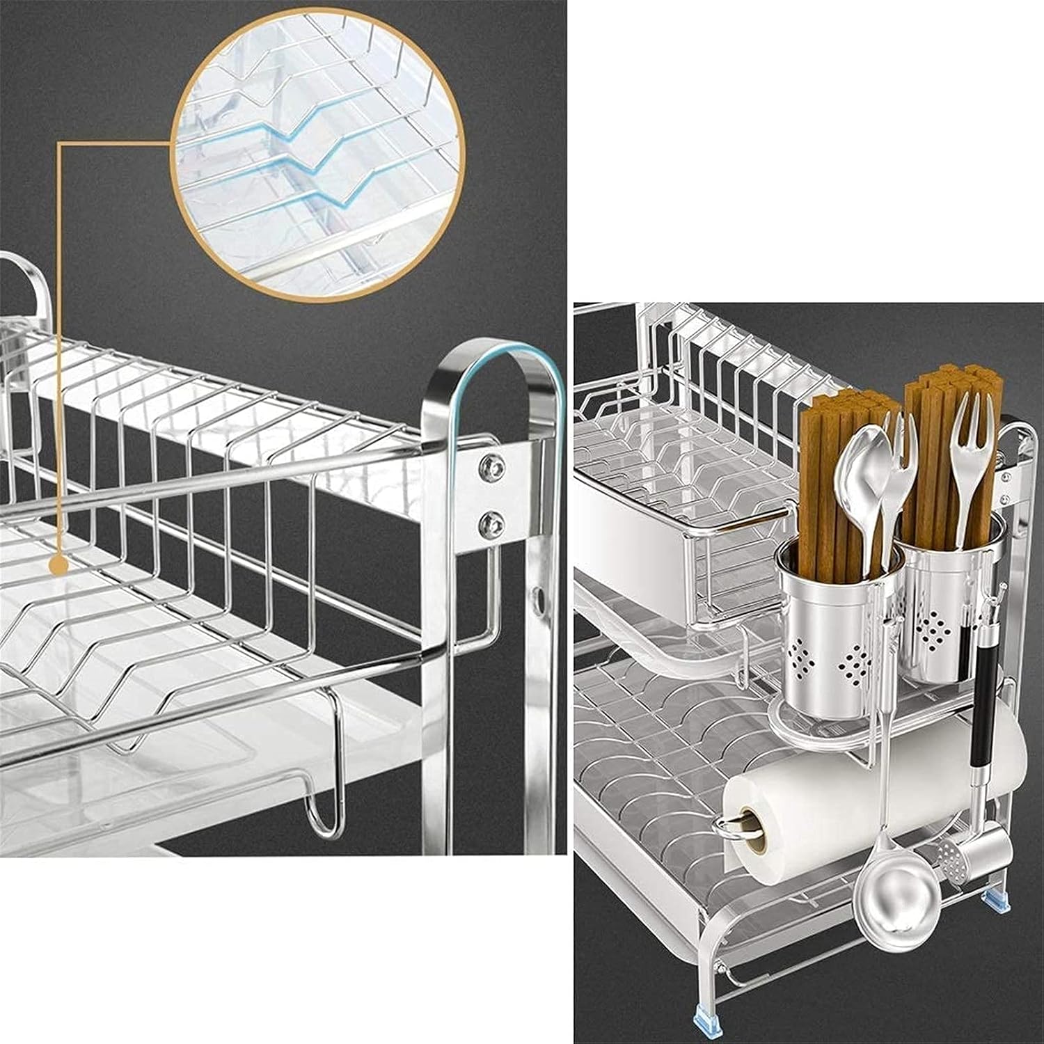 Dish Rack Kitchenware Dish Rack Wall-Mounted Double-Layer Kitchen Supplies to Dry Wash and Drain Dish Racks 304 Stainless Steel Cutlery Storage Rack Sier Kitchen Supplies DAKSL Counter Or
