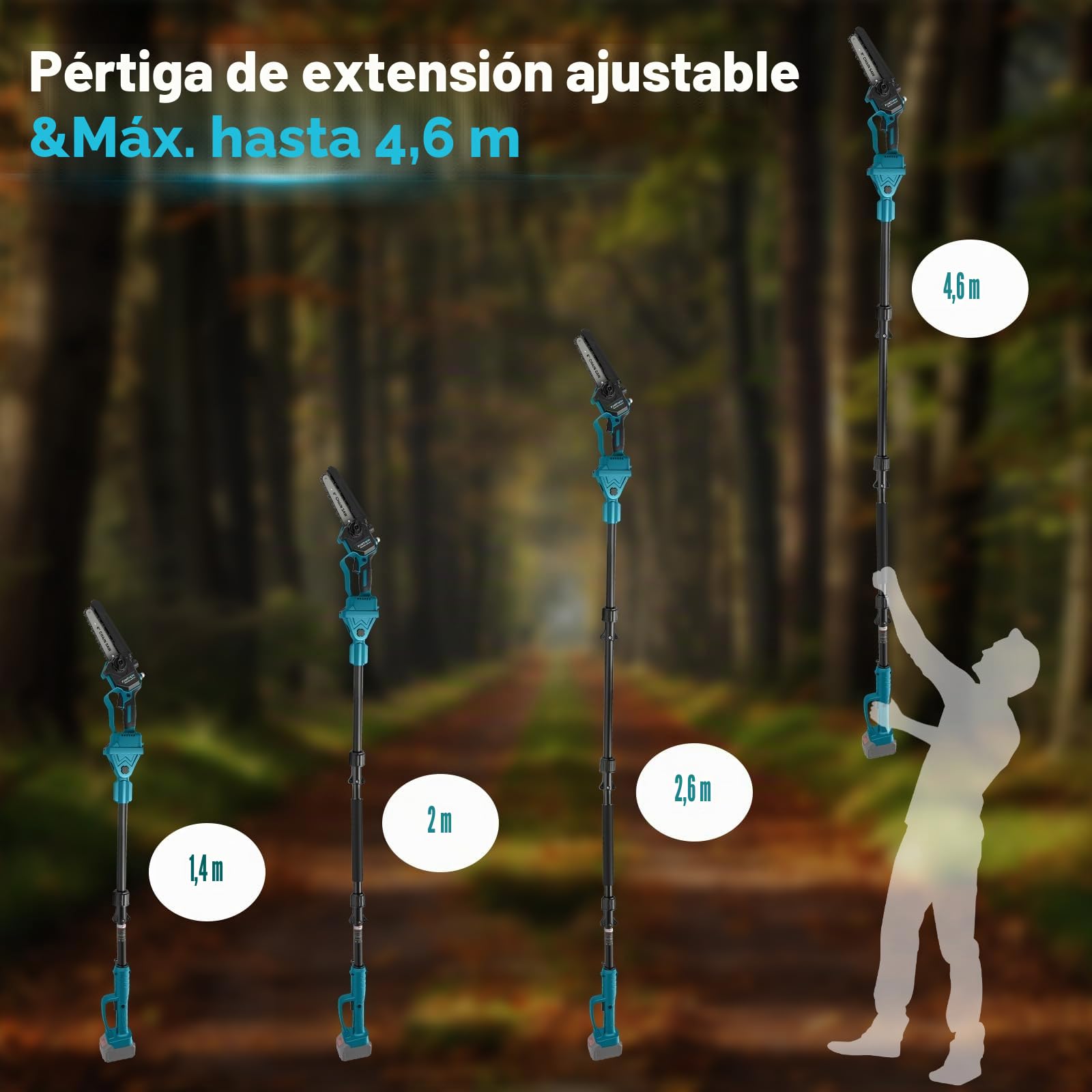 Percha podadora telescópica compatible con Makita 18V (sin batería) | Eléctrico de 6 pulgadas mini motosierra inalámbrica cabeza giratoria 90°, engrasador automático ligero y manejable