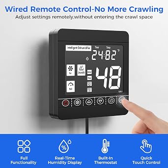 Aiusevo Crawl Space Dehumidifier Remote Controller fits models AS600,AS610, 32.8ft Cable, Digital Humidity, Temperature, Timer, Adapt Humidity Level for Basement Commercial Dehumidifier