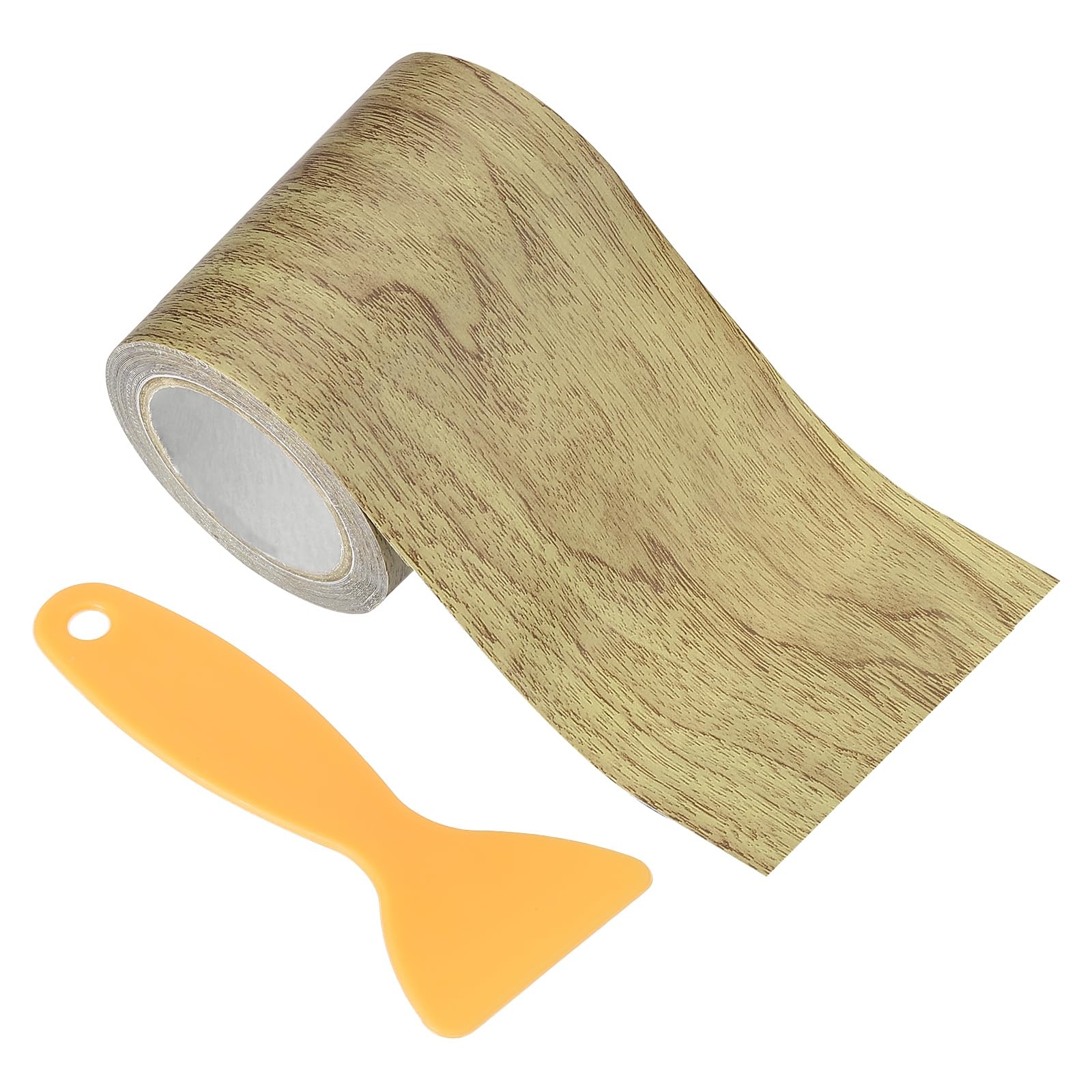 PATIKIL Wood Grain Repair Tape 8cm x 4.57m, Self Adhesive Realistic Textured Repair Tape Patch with Scraper for Floor Door Table Cabinets Desk, Brown
