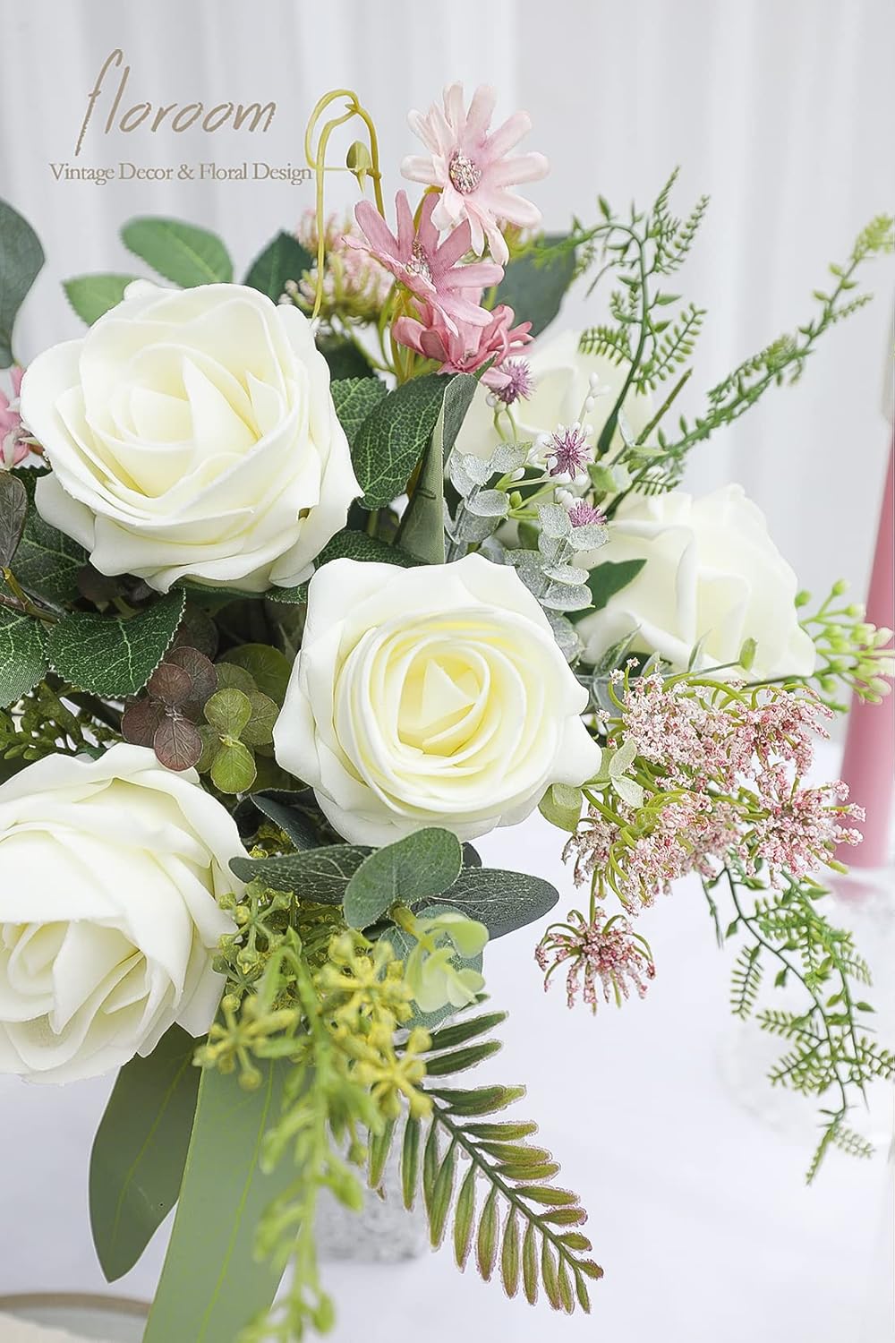 Floroom Artificial Flowers 20pcs Real Looking Ivory High-Centered Foam Fake Roses with Stem for DIY Wedding Bouquets Bridal Shower Centerpieces Floral Arrangements Party Tables Home Decorations - Image 3