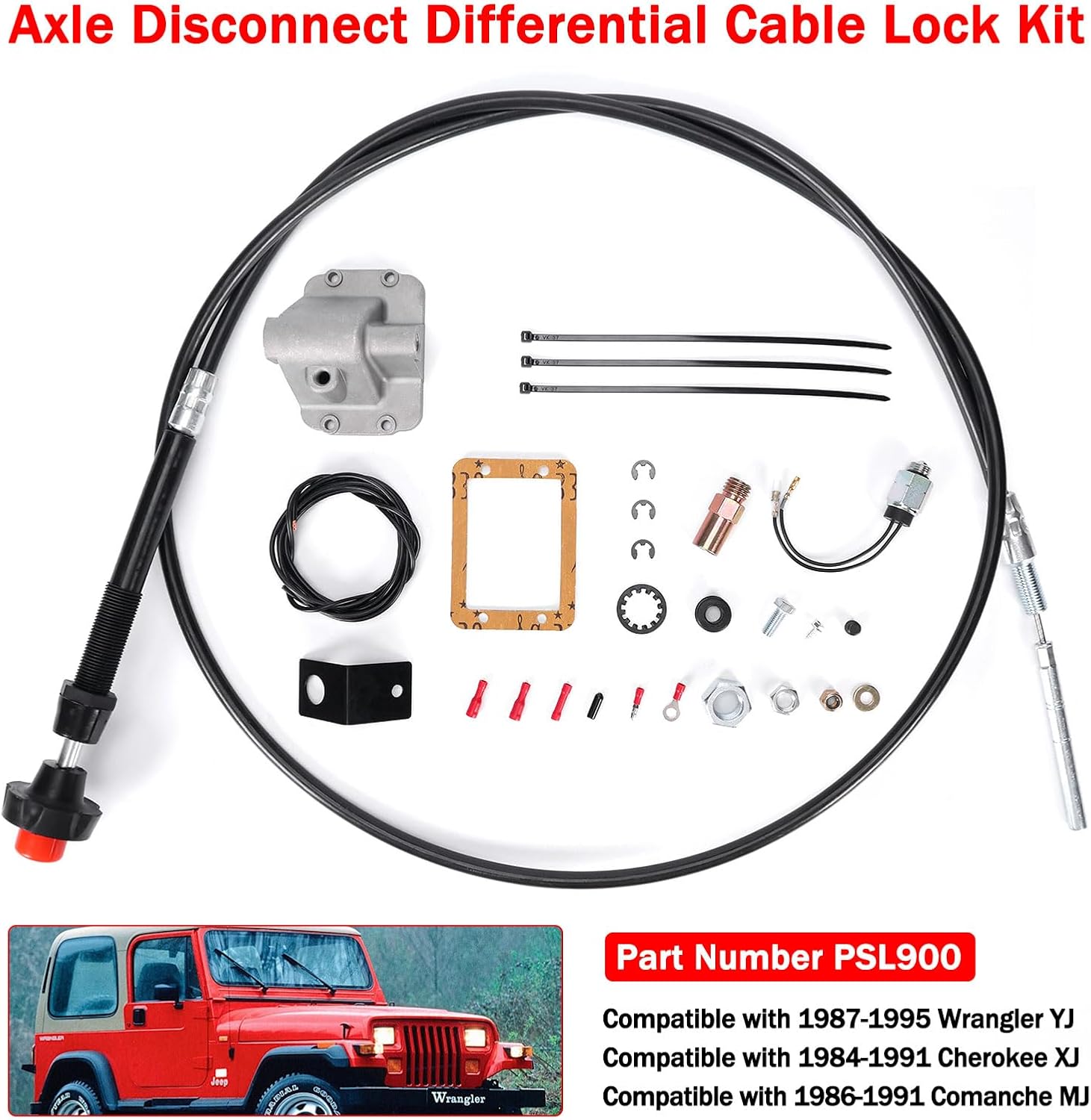 Psl900 Axle Disconnect Kit, 4x4 Posi-Lok Axle Cable Lock Kit for Wrangler YJ 1987-1995 ，for Comanche MJ 1986-1991,Compatible with Jeep Cherokee XJ With Dana 30 Front Axle 1984-1991