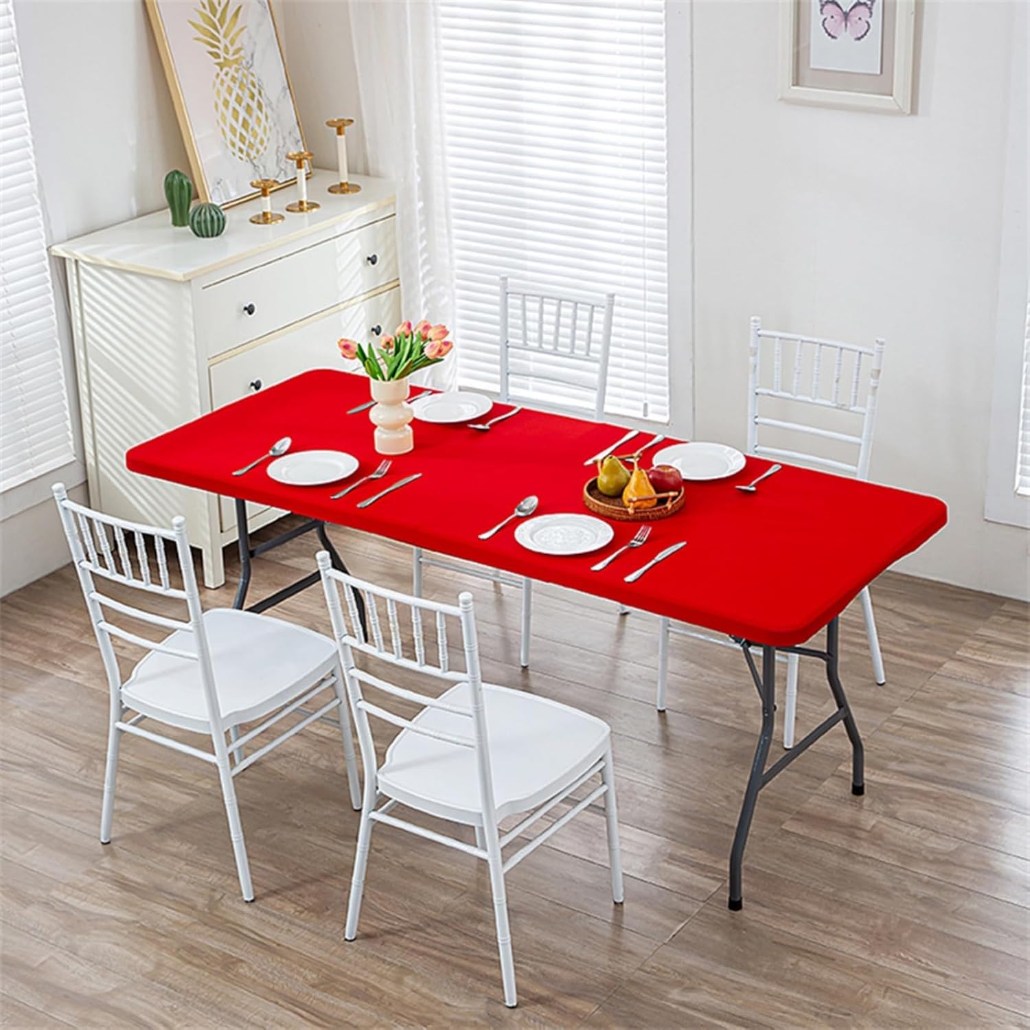 Nappe rectangulaire extensible anti-plis rouge pour habiller une table 4FT