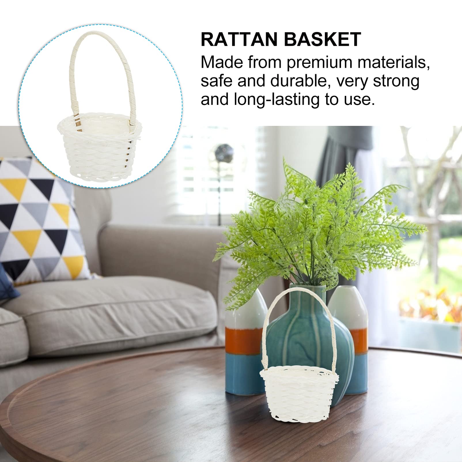 Set Di 6 Cestini Portaoggetti In Rattan Con Coperchio E Manico, Bianco, Impilabili, 25x19x10 Cm – Perfetti Per Organizzare Casa E Scaffali