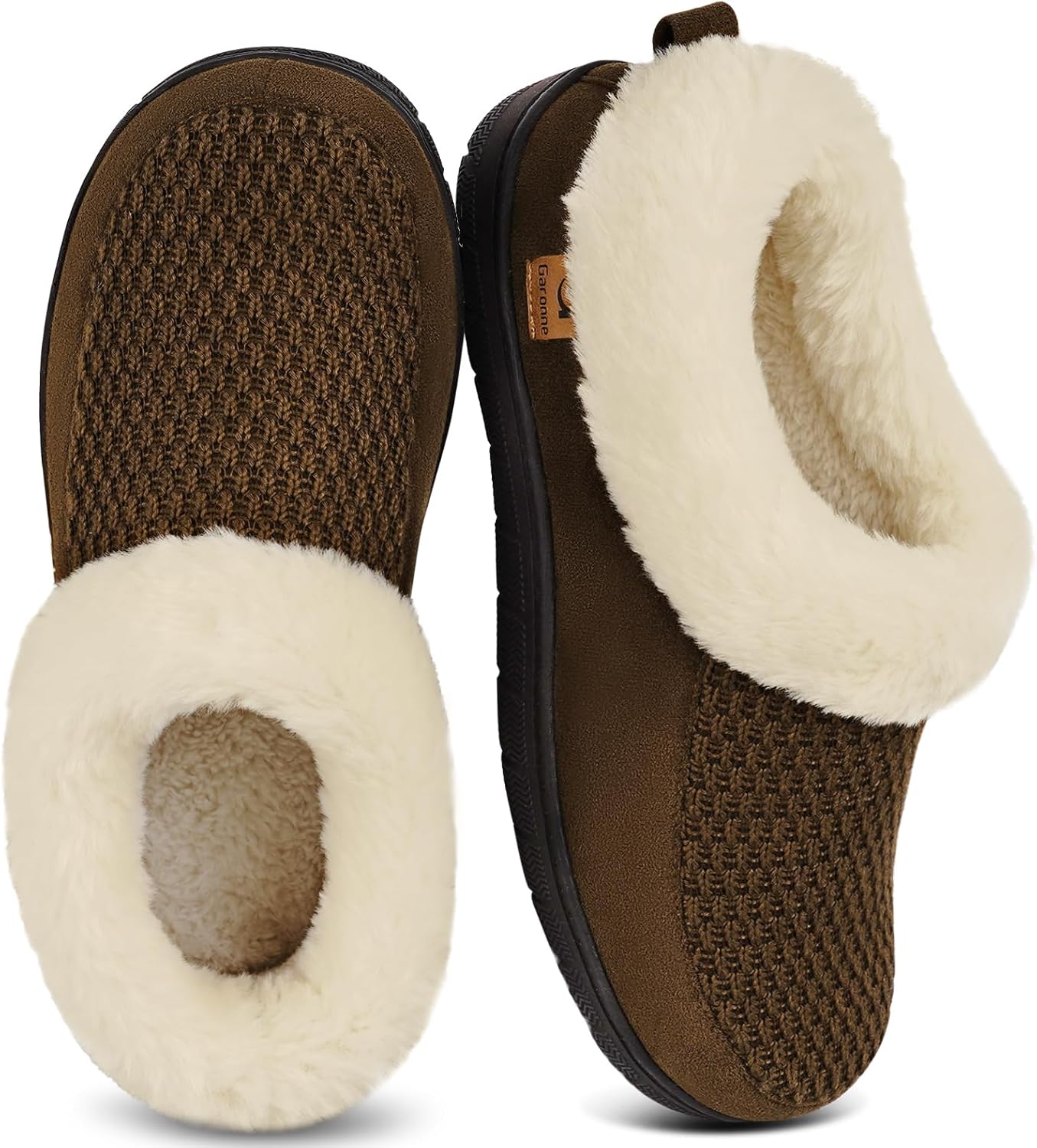 Garonne Women's Fuzzy Memory Foam Slippers with Fur Collar, Ladies' House Shoes with Nonslip Rubber Sole for Indoor Outdoor