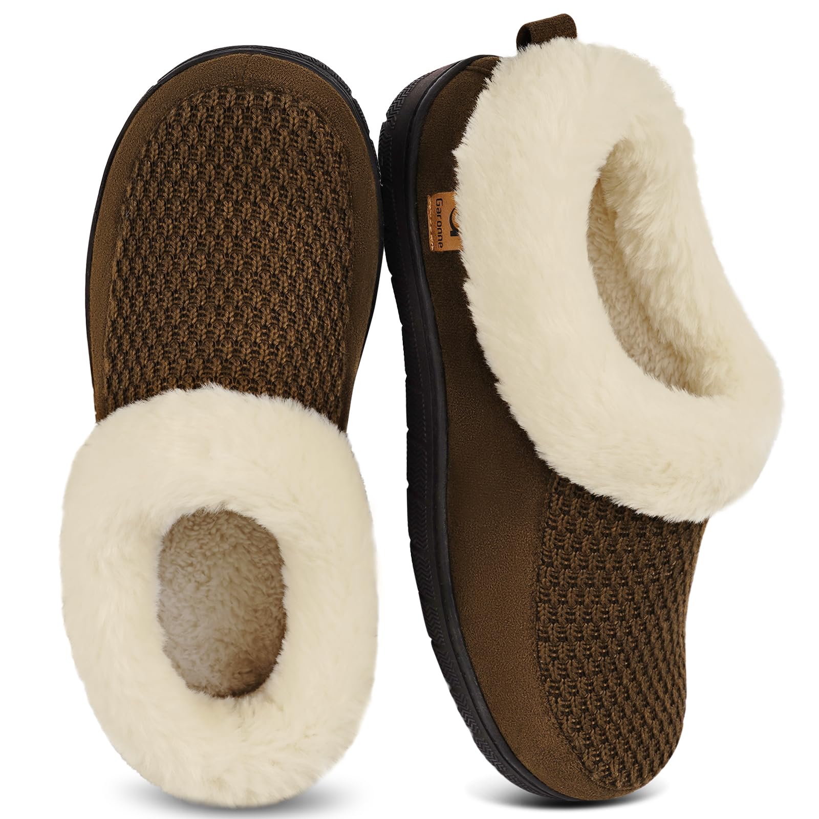 Garonne Womens Fuzzy Memory Foam Slippers with Fur Collar Ladies House Shoes with Nonslip Rubber Sole for Indoor