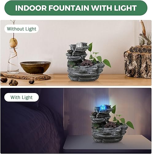 Miniatura 4 de Fuente de agua de mesa, cascada de meditación de resina ambiental, fuente de escritorio con rueda de agua, función de cascada interior con bola de
