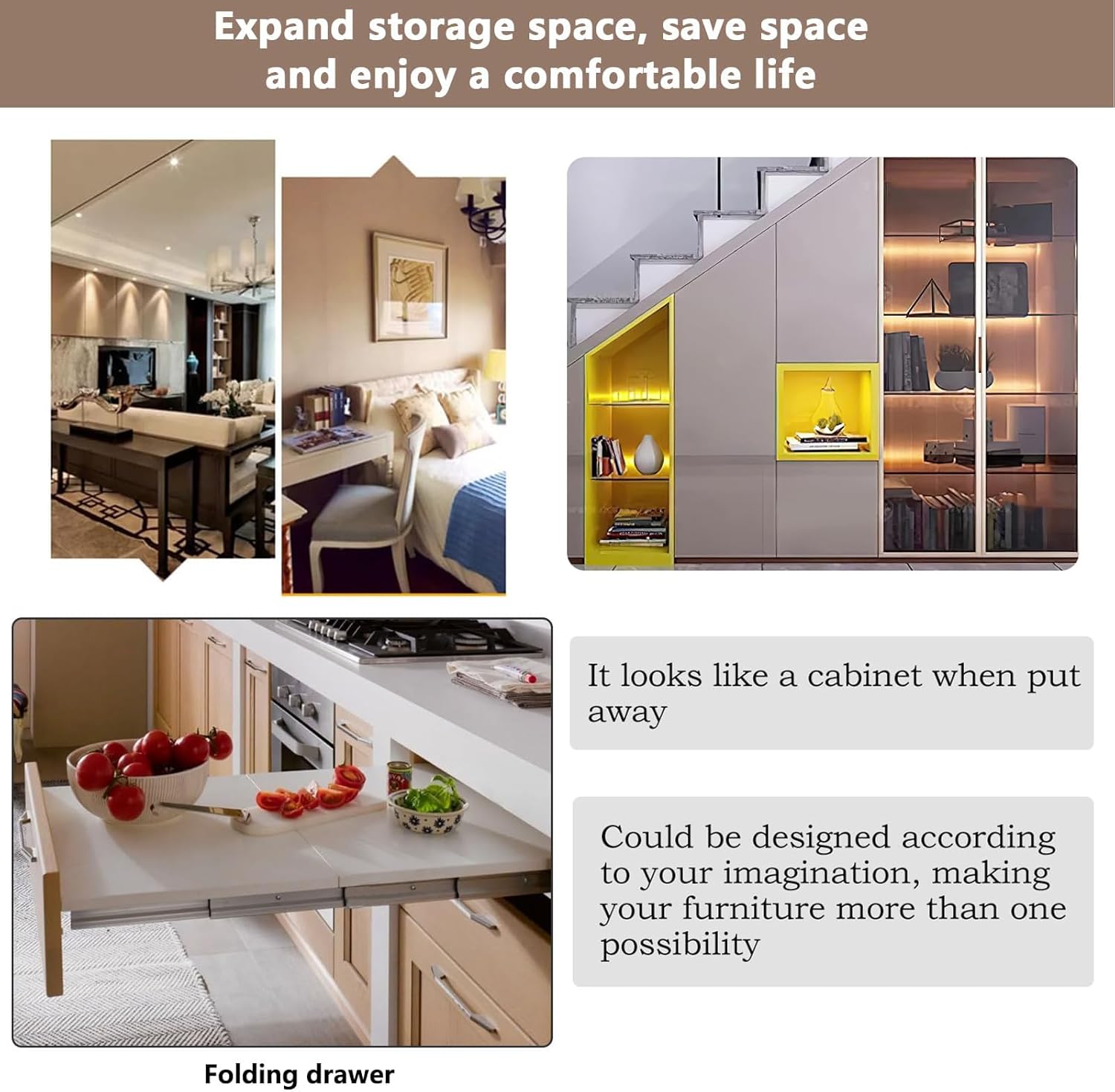 Countertop Extension Slide with Silent Wheels Aluminum Telescopic Cabinet Table Guide Rail, Concealed Table Desk Kitchen Countertop for Table Kitchen Countertop,1270mm