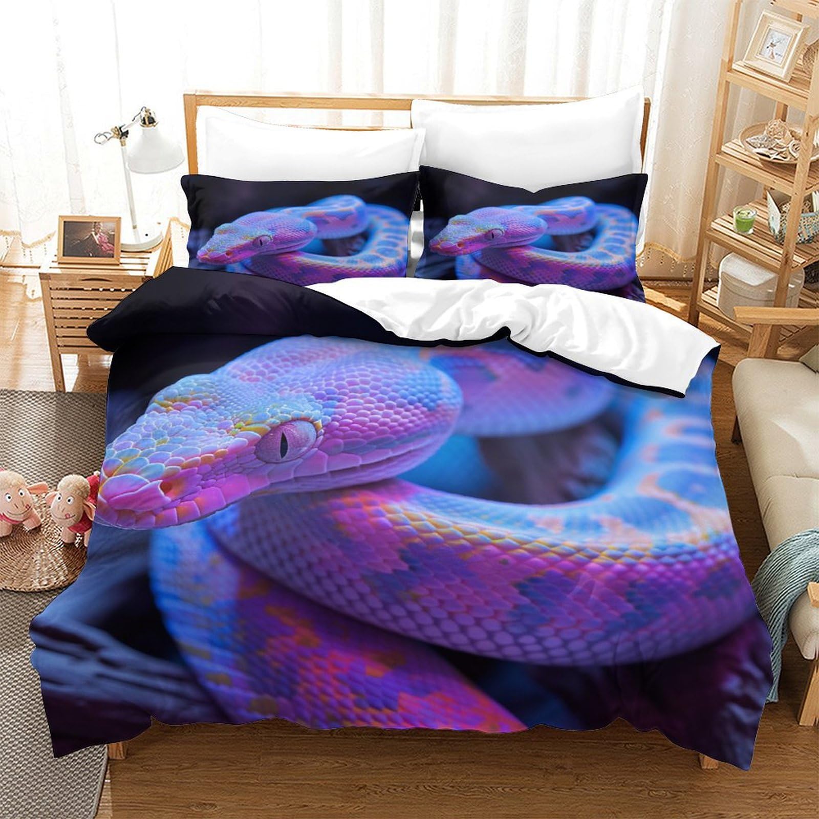 P1S9U7W5Y 3D Printed Vibrant Snake Pattern Duvet Cover Set 3pcs Microfiber Animal Bedding Set King（220x240cm）