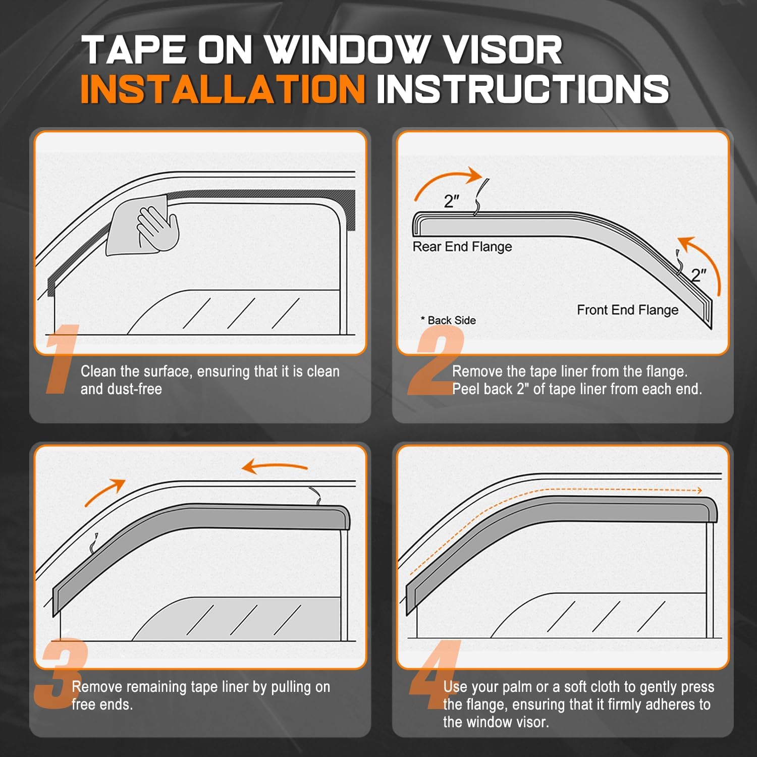 PM PERFORMOTOR 4Pcs Side Window Visors Deflector Compatible with 2016-2025 Chevrolet Malibu, 4Pcs Front Left Right Tape-On Window Deflectors Rain Guards Sun Wind Air Side Vent Shade, Glossy Black