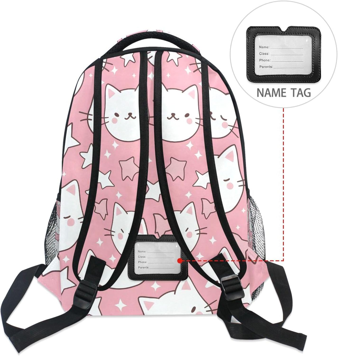 Cat Star Pink Backpacks for Girls Boys Kids School Bag Elementary Bookbag Travel Daypack Personalized Children's Backpack 3rd 4th 5th Grade