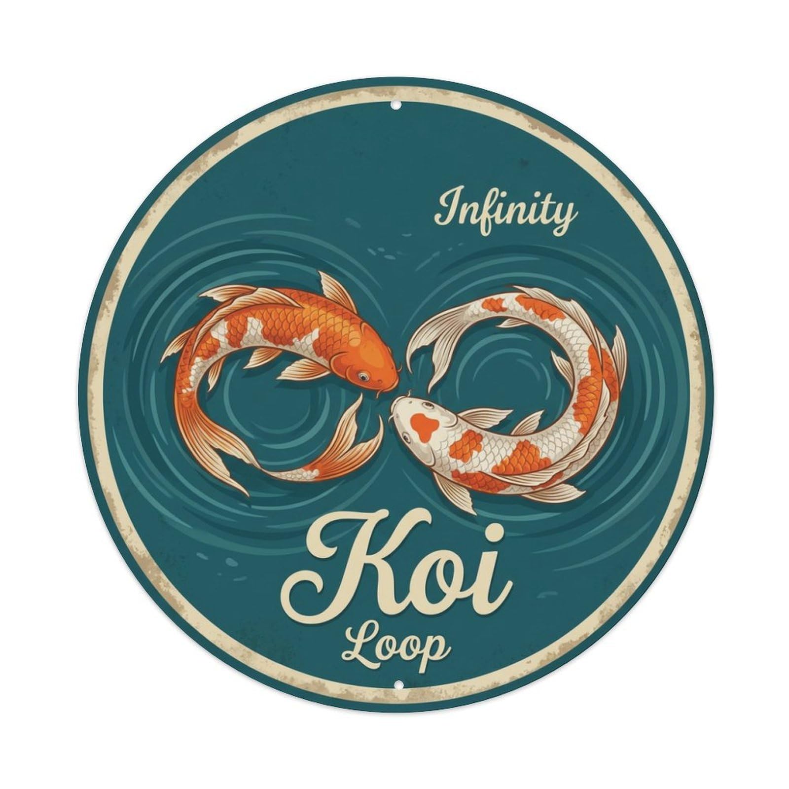 Koi Fish Infinity Loop Eternal Waters Endless Cycle Forever Metal Tin Sign