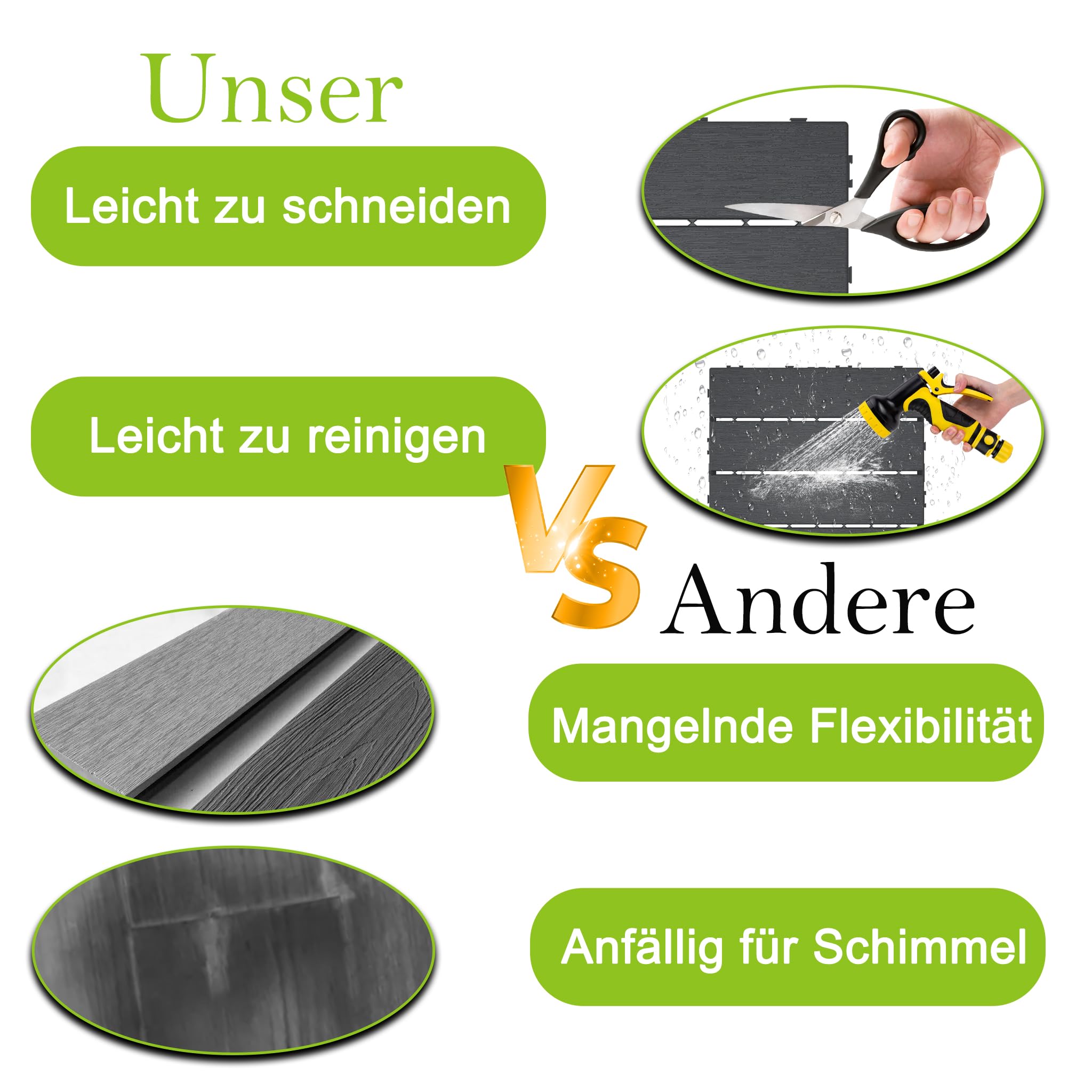 XMTECH Klickfliesen 30x30cm Terrassenfliesen 2m² Anthrazit Typ A PE Fliesen