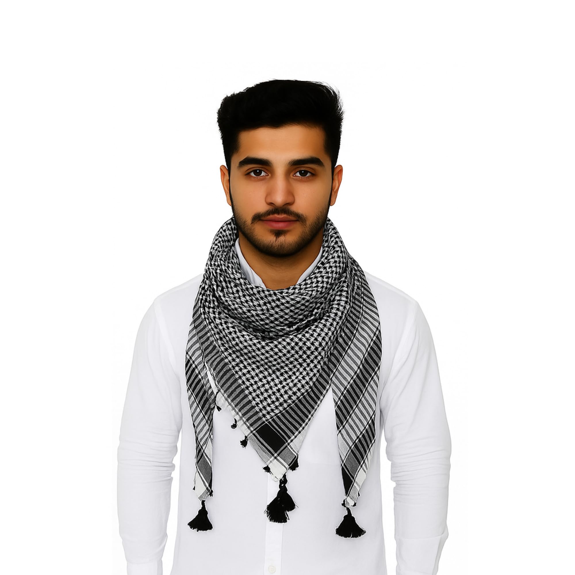 Black White Checkered Kufiya Scarf for Men Shemagh Keffiyeh | Arabic Desert Scarf for men| Muslim Haji Rumal | Traditional Arab Kaffiyeh | Palestinian | Tiger Rumal | Islamic Scarf for Men