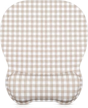 Sabary Khaki Gingham Mouse Pad with Wrist Rest Checkered Mouse Pad