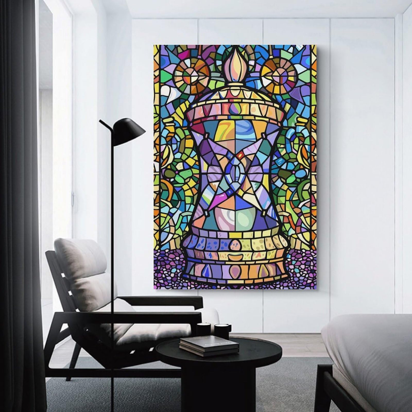 Junmoney Stained Glass Chess Piece Canvas Wall Decor 20x30inch(50x75cm), for Corridors, Hallways Or Apartment Entries, A Stylish Accent for Home Entrances