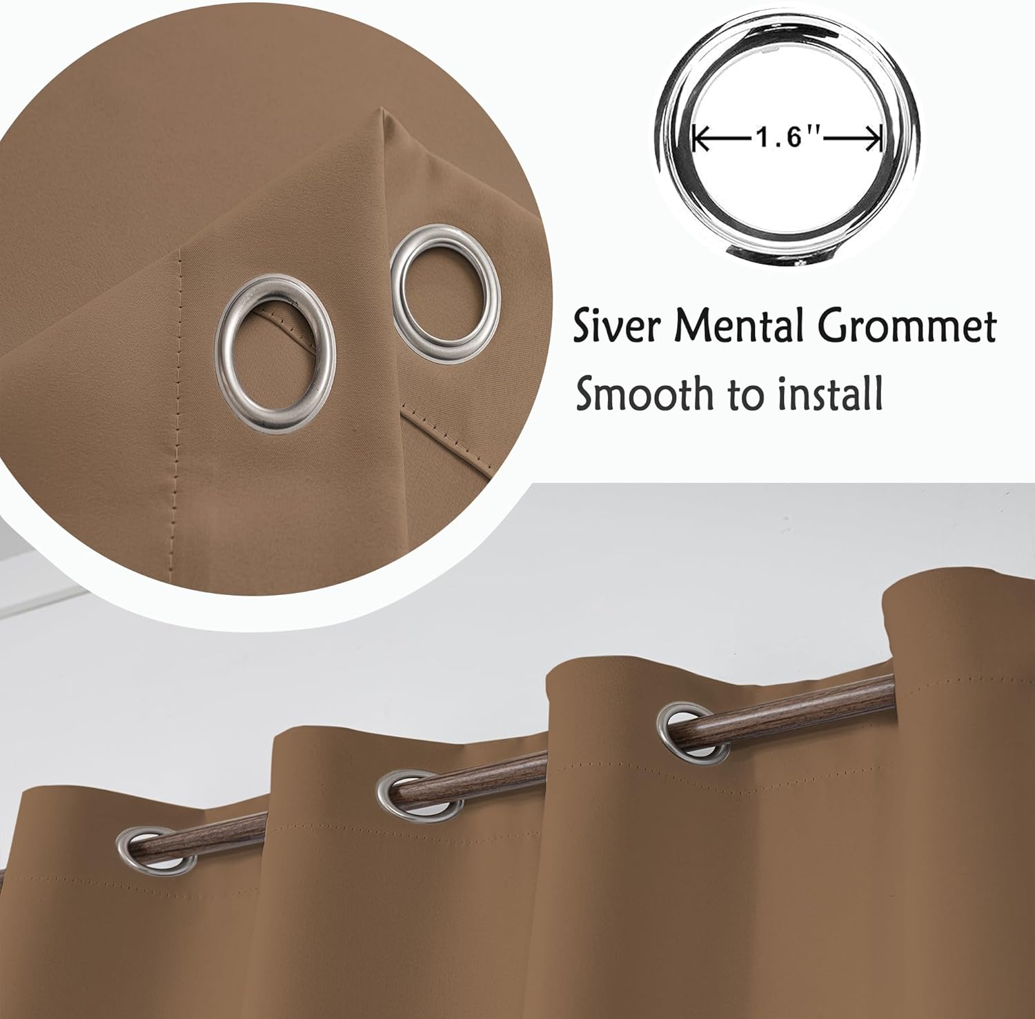 Brown Blackout Curtains, Thermal Insulated Room Darkening Panels for Bedroom or Living Room, Noise Reducing, 52 x 84 Inch, Set of 2