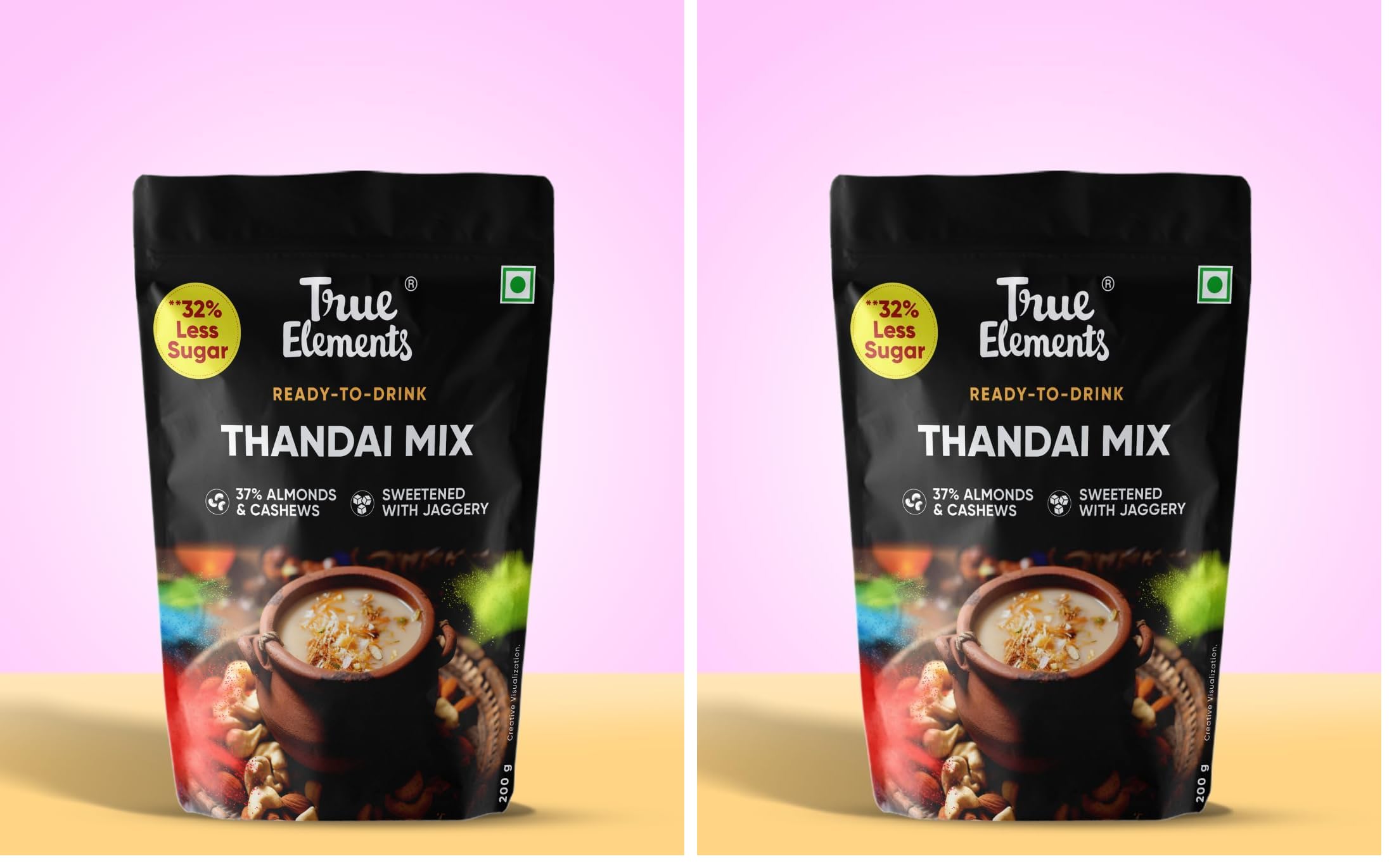 True Elements Ready-to-Drink Thandai Mix 200g | 32% Less Sugar | Sweetened with Jaggery | 28% Almonds & Cashews | Instant Festive Drink | No Artificial Flavours (Pack of 2)-image-6