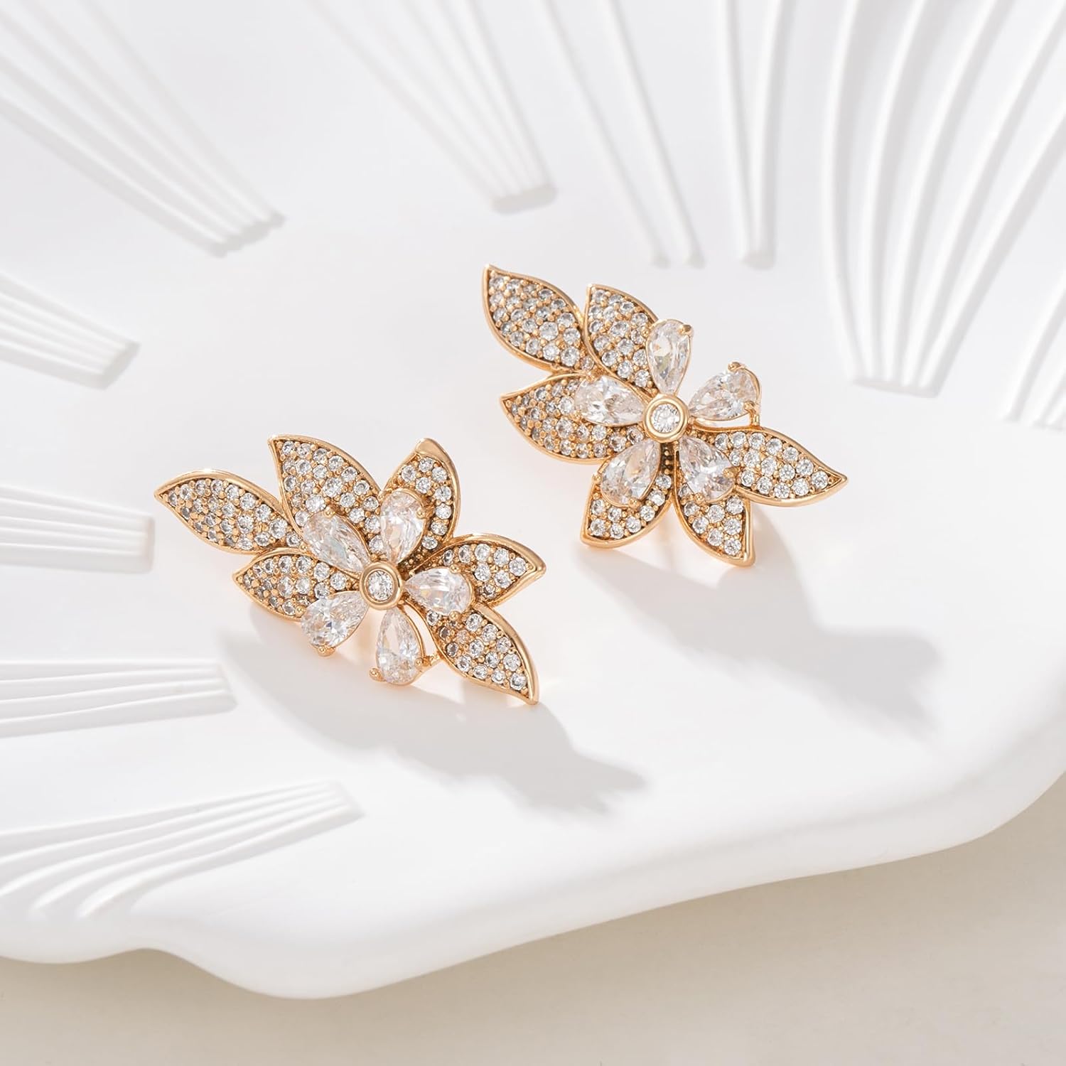 XUPING Crystal Flower Stud Earrings 18k Gold Plated Cubic Zirconia Hypoallergenic Floral Jewelry For Women - Image 3