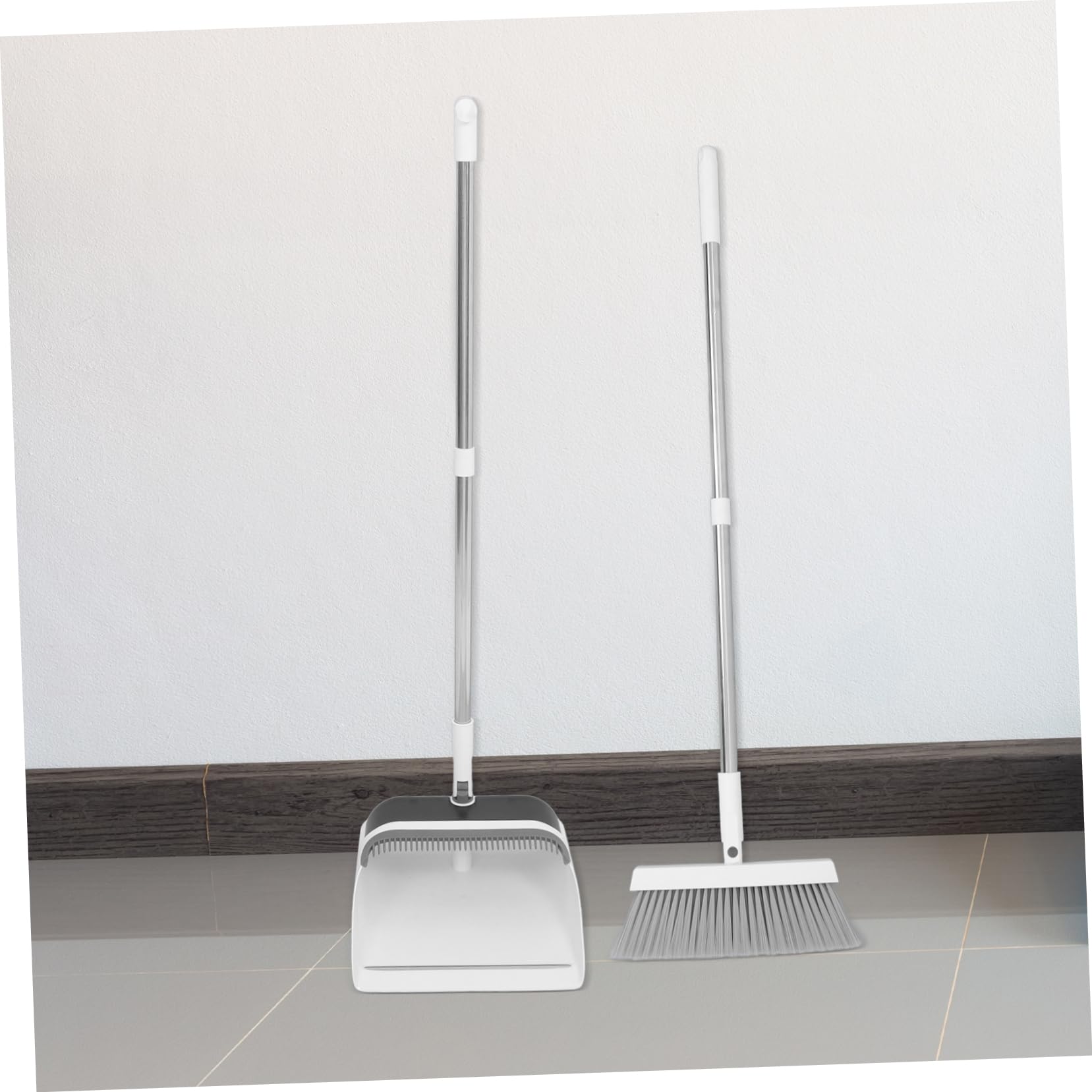 VALICLUD Set Scopa e Paletta Manico Ergonomico, Set in Pp e Pet, Bianco, per Pulizia Indoor e Lobby, Comodo da Riporre