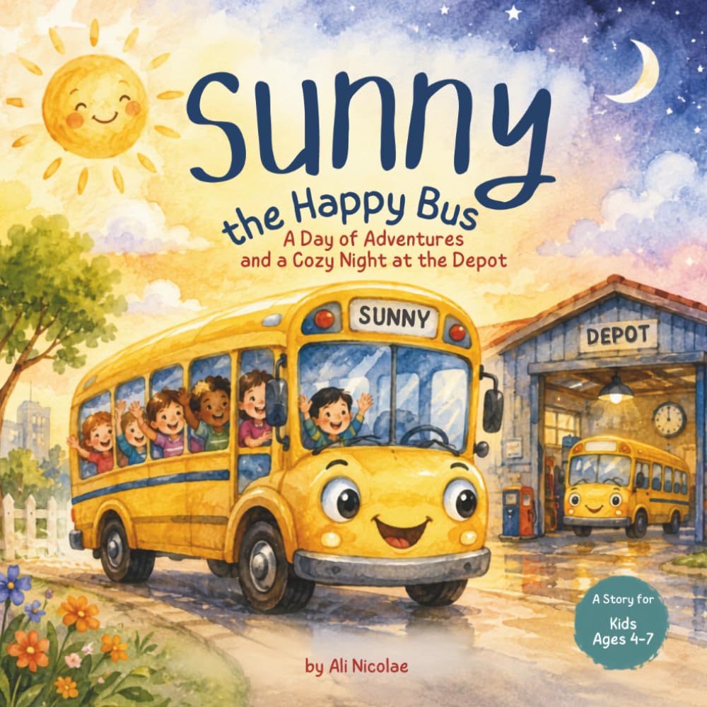 Sunny the Happy Bus: A Day of Adventures and a Cozy Night at the Depot