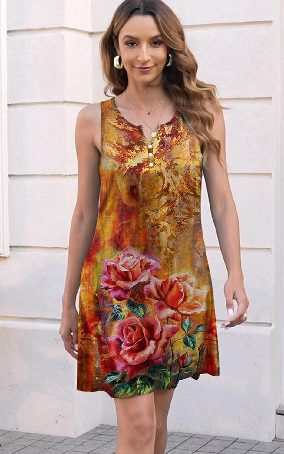 Disamer Womens Summer Dress 2026 Casual Button Down V Neck Sleeveless Boho Floral Beach Sundresses Vacation A-Line Dresses - Image 3